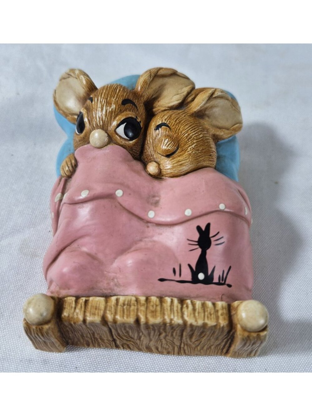 Vintage Pendlefin Twins Rabbits in Bed Pink Blanket Hand Painted England